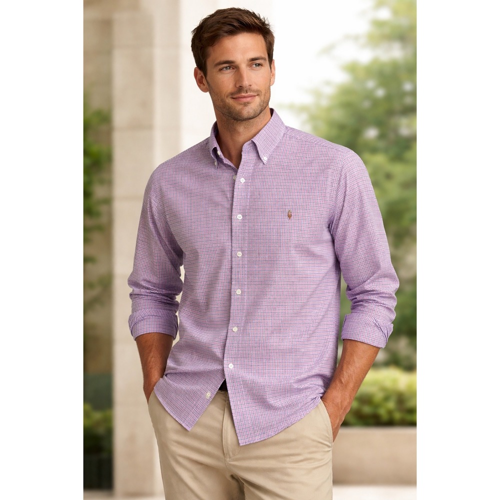 Ralph Lauren Mens XXL Pink Navy Blue Check Cotton Button Down Shirt RN‎ 41381
